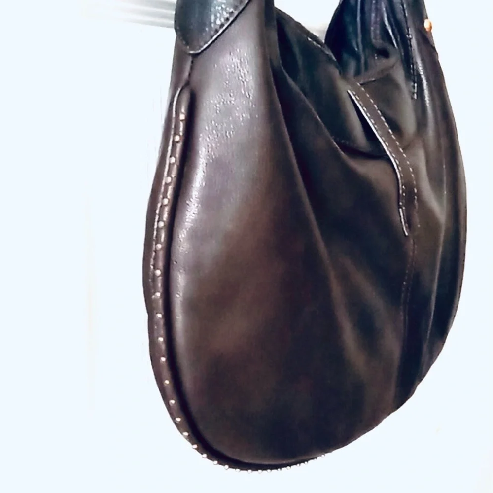 KATE LANDRY Brown Large Leather Hobo Shoulder Handbag